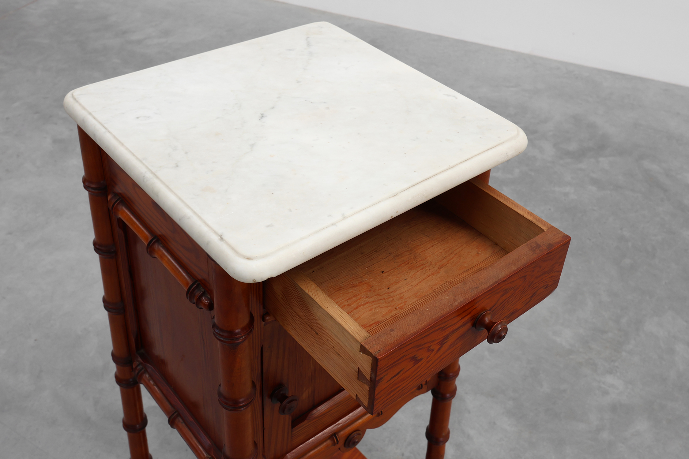Late 19th century Faux bamboo and marble bedside table, Francethumbnail